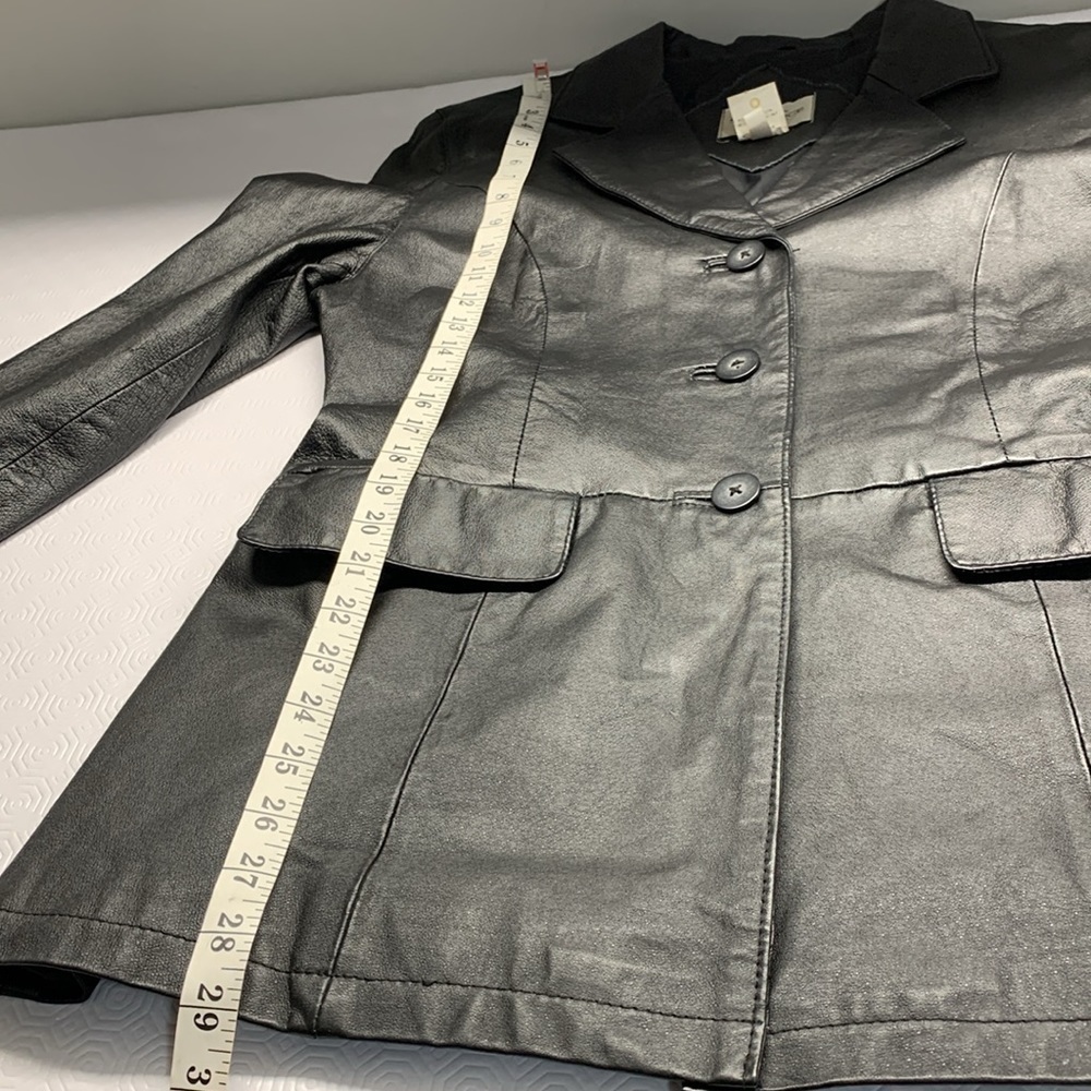 𝅺Sequence Leather Jacket Coat Front Button Closure Size 14 Colour Black - Picture 11 of 12